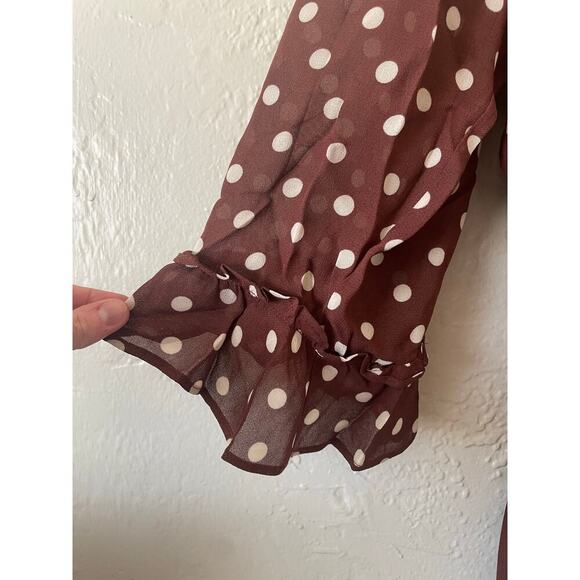 Reformation Doutzen Dress Polka Dot Ruffles Retro Feminine Chocolate Brown 22 - Picture 4 of 10